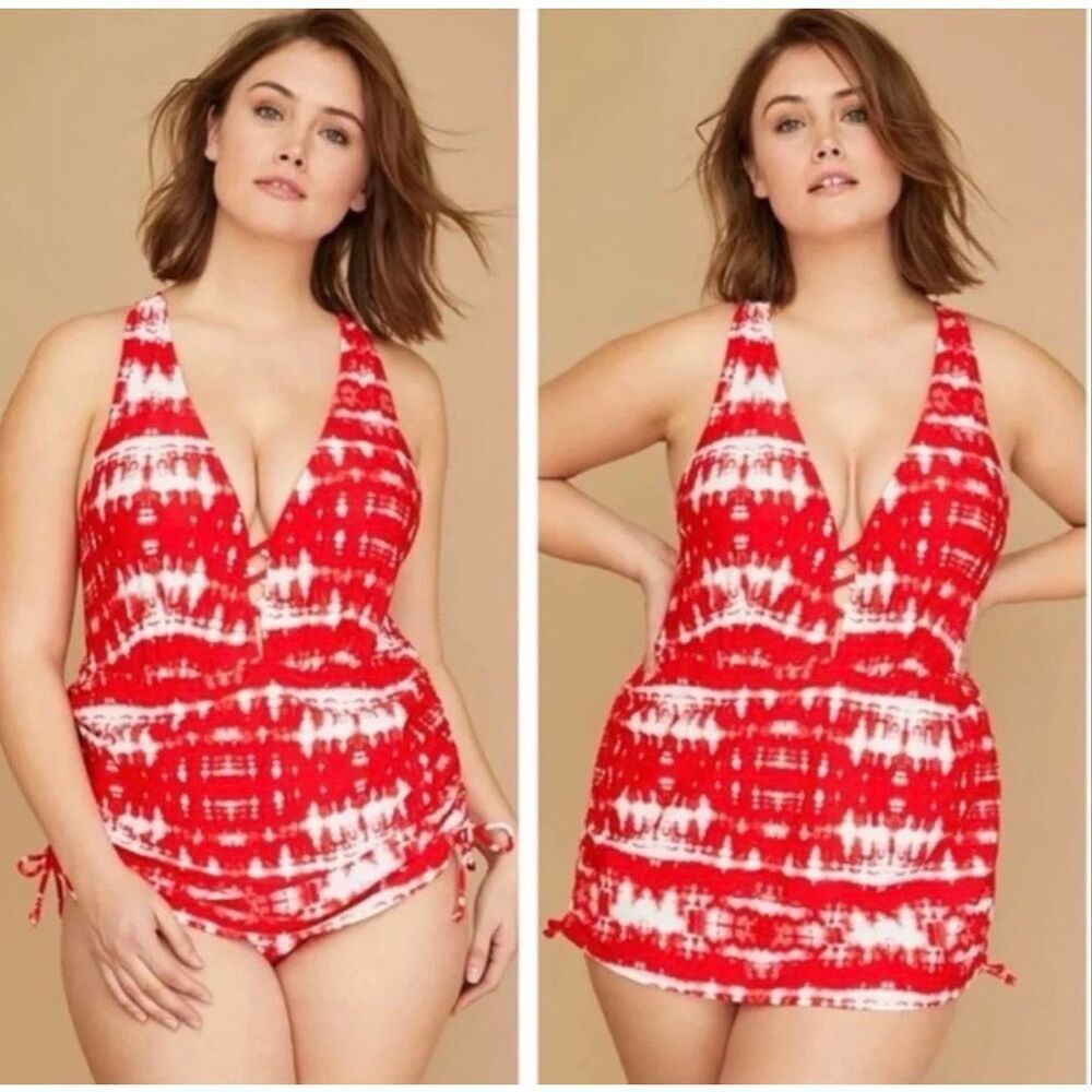 Cacique 40D Lane Bryant swim red Tie Dye Underwire One Piece Swimsuit plus size